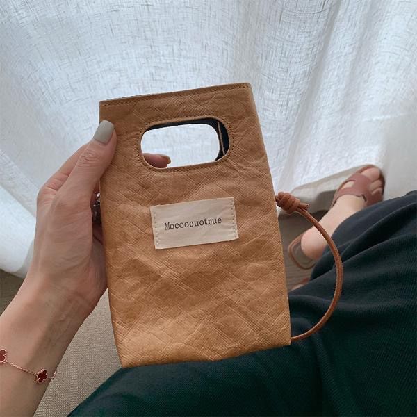 网红爆款小众复古杜邦纸mini手机包单肩斜挎包手提牛皮纸包超耐用详情14