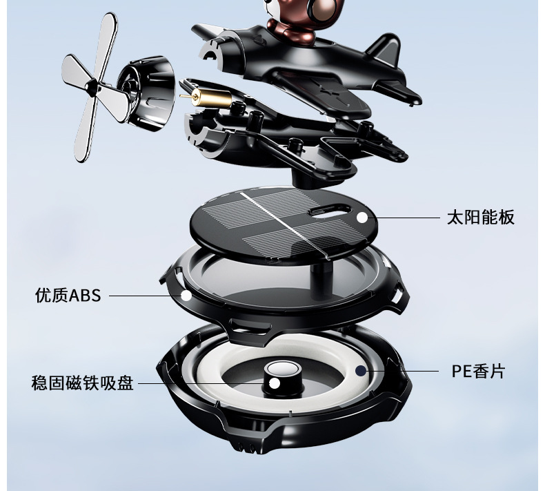 Vehicle-mounted solar-powered rotating helicopter, vehicle-mounted glasses, dog aromatherapy, car perfume, ornaments, in-car aircraft aromatherapy pic 24