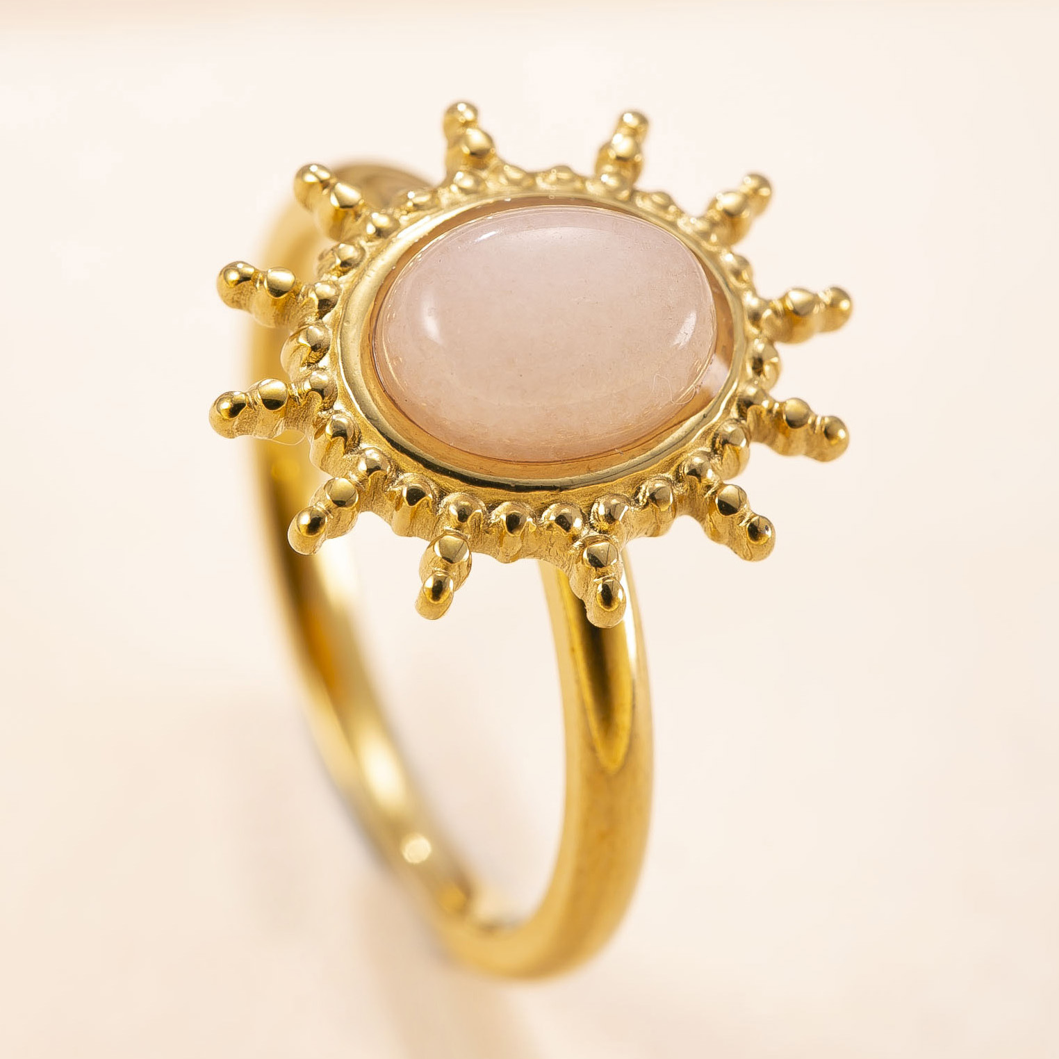 跨境新款不锈钢戒指焊牌太阳天然石戒指轻奢法式复古钛钢饰品厂家详情7