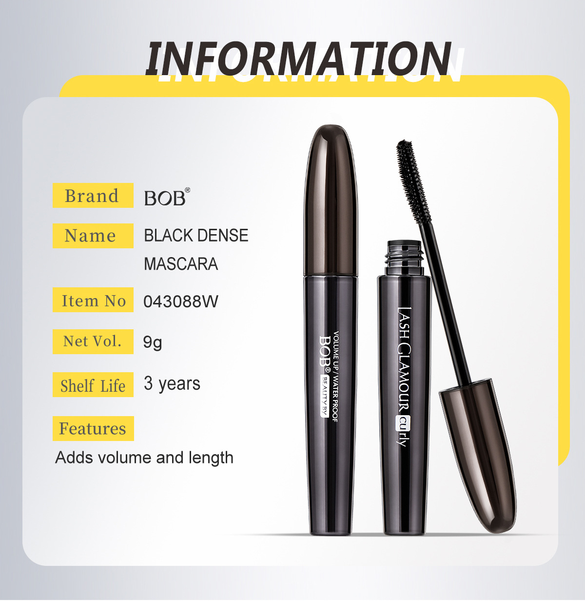 Cross-border BOB Black Magic Mascara makes big black eyes curl up 360 degrees naturally, making them long, slender and thick pic 7