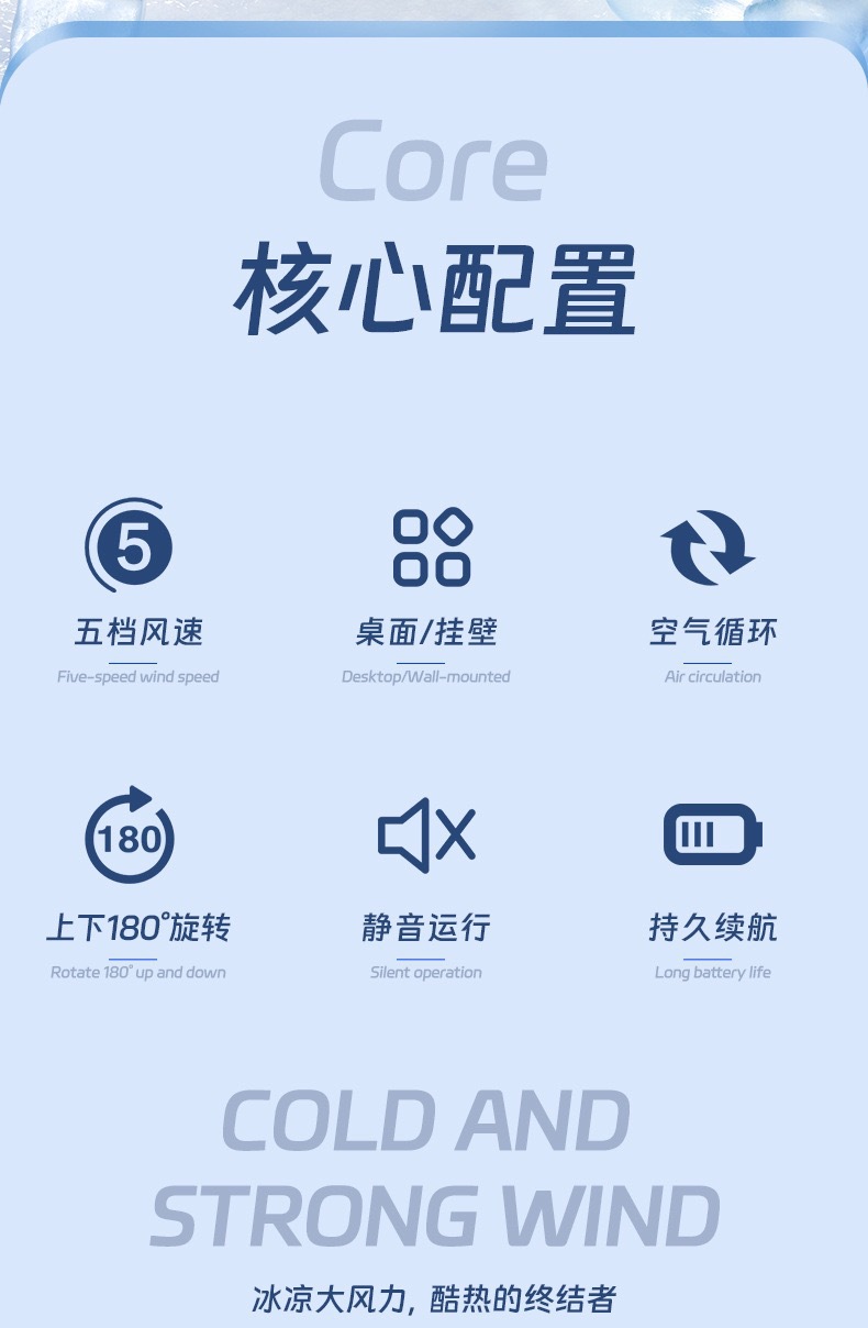 跨境多功能壁挂桌面风扇超长续航静音usb小型电风扇智能数显风扇详情2