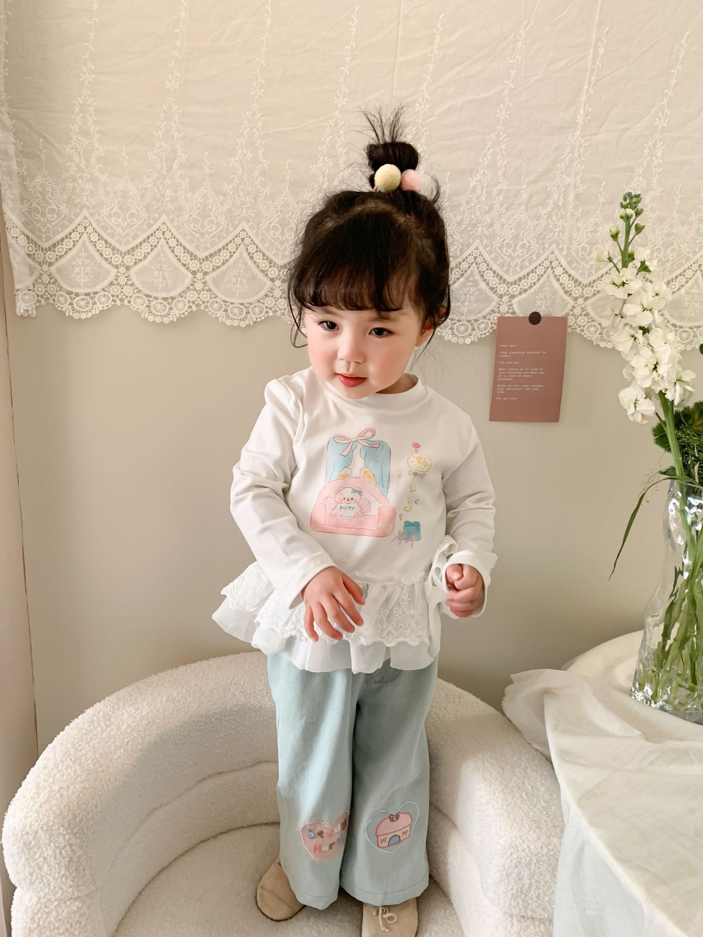 Caña pear niño niña traje primavera 2026 nuevo estilo niños korean manga larga camiseta jeans mujer bebé ropa pic 23