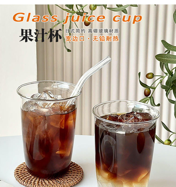 Creative single-layer cup without handle, latte, iced Americano, simple and transparent, household reverse mouth, high-temperature resistant glass cup pic 1