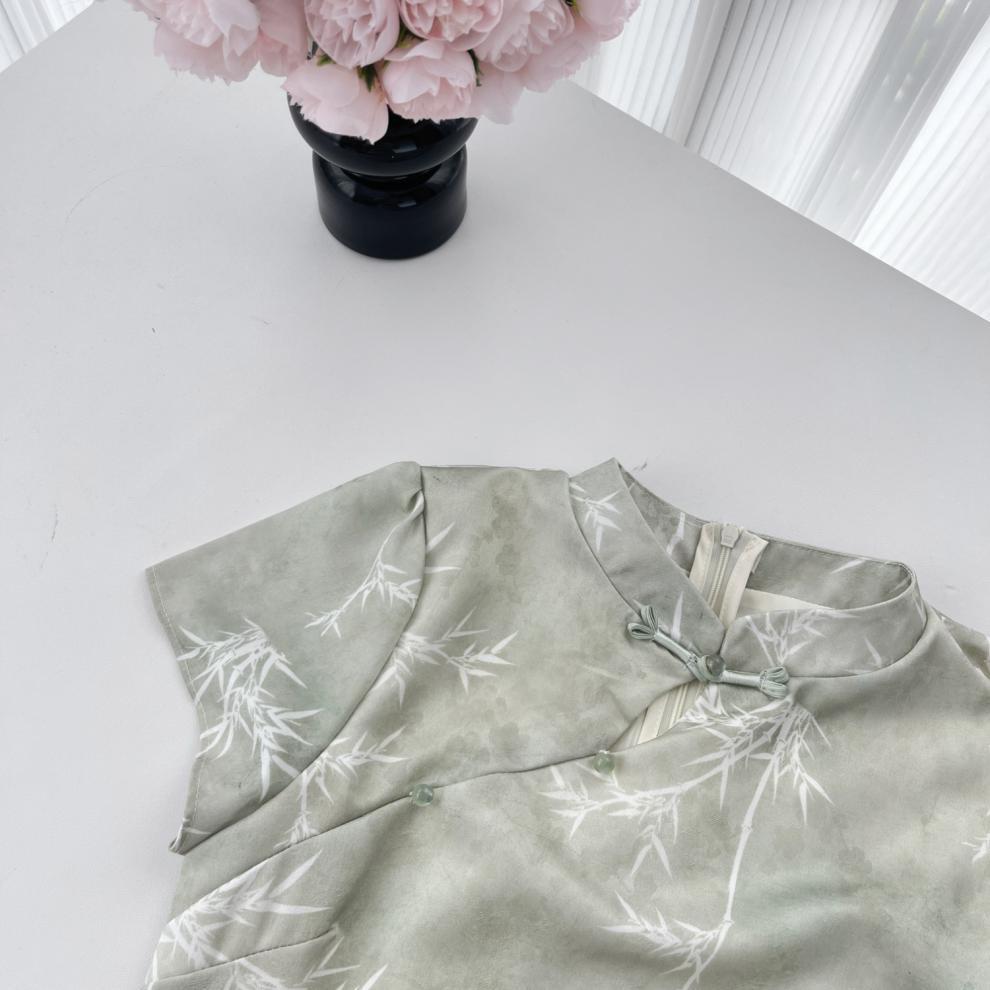 杨大卷国风假两件收腰连衣裙新中式绿色改良旗袍女不规则拼接清冷详情12