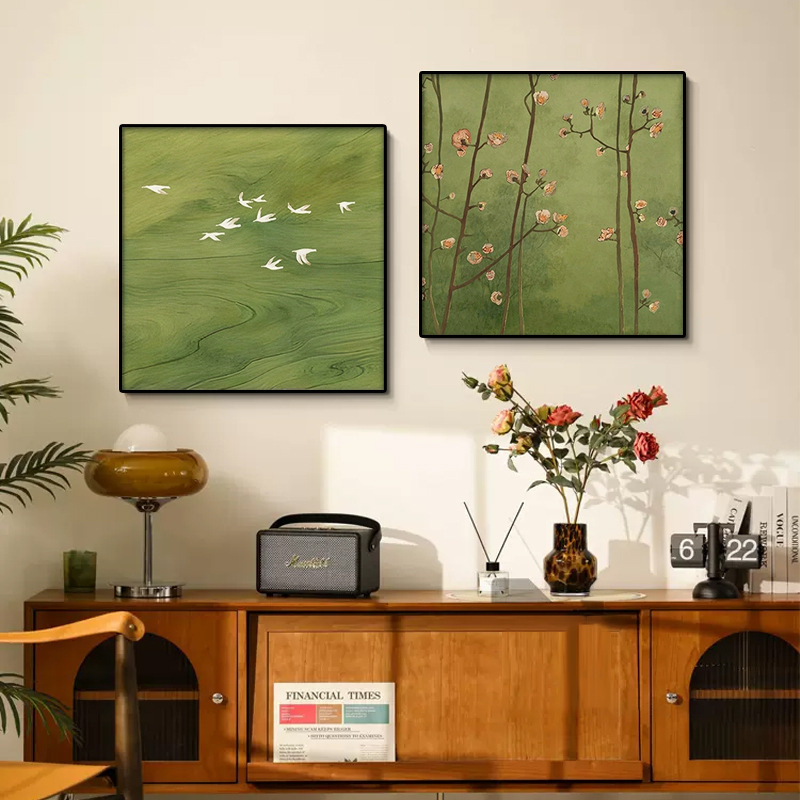 Chinese-style green butterfly living room decorative painting, French sofa background wall hanging painting, niche art bedroom bedside painting pic 7