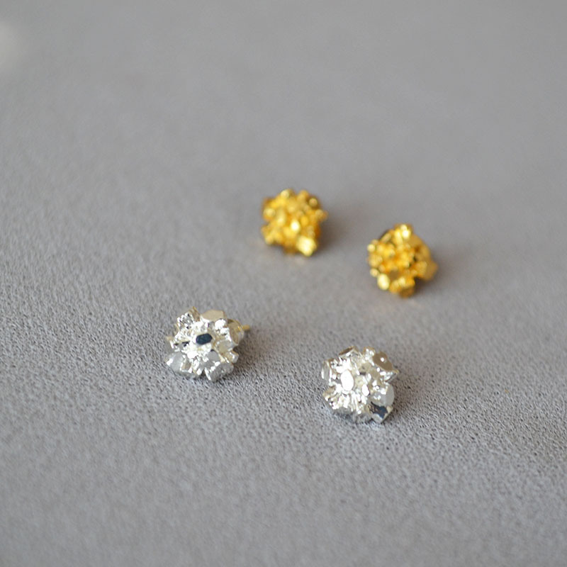 如钻一般闪耀金属光泽不规则晶簇芽简约黄铜镀金镀银925银针耳钉详情8