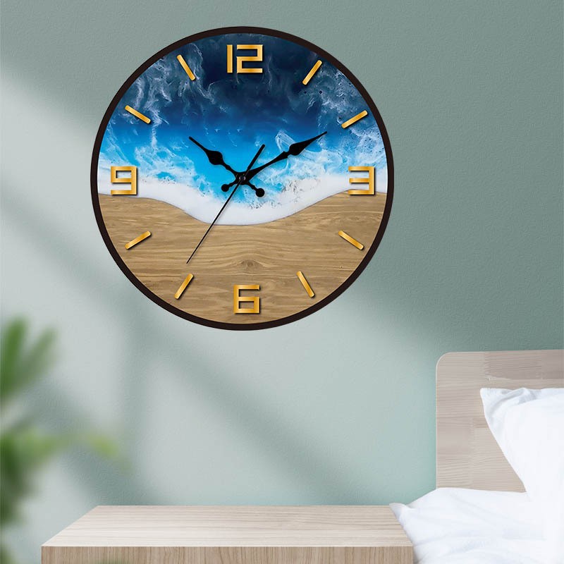 New Chinese-style, simple acrylic wall clock with wood grain texture, living room decoration wall clock, fashionable and silent clock pic 9