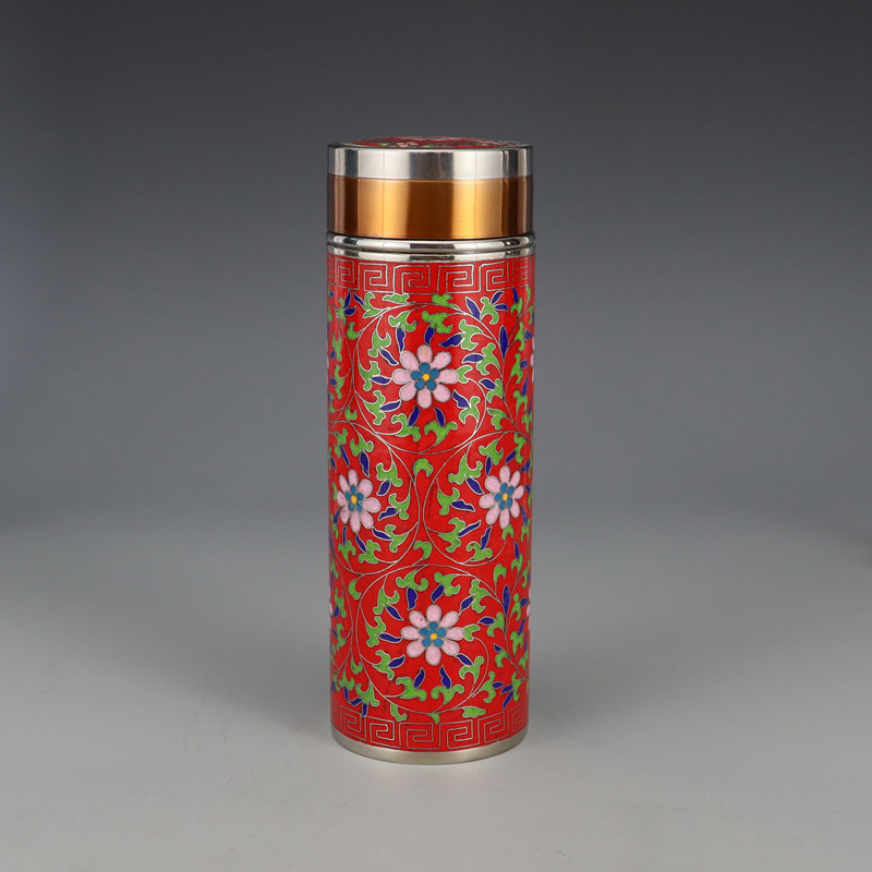 Premium Beijing Cloisonne traditional cultural gift, machine-made copper body enamel shell wrapped lotus health preservation insulated cup pic 3