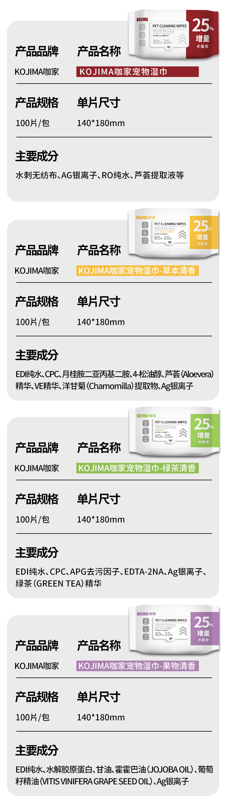 新款香型日本KOJIMA宠物湿巾猫咪去泪痕湿巾狗湿巾清洁用品祛味详情14