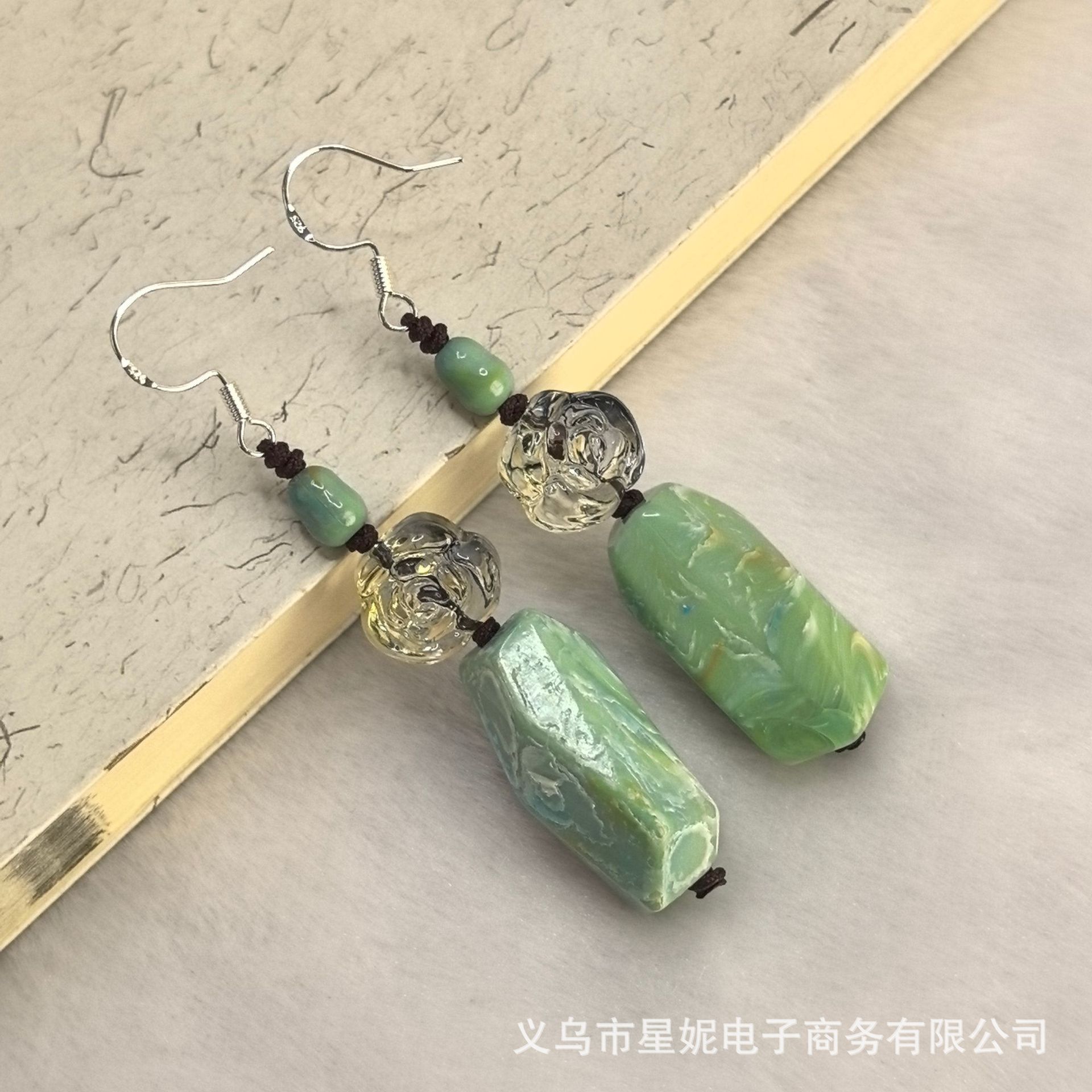 新中式玫瑰花红色紫色清新绿古装汉服轻奢长款不规则耳饰进口详情9