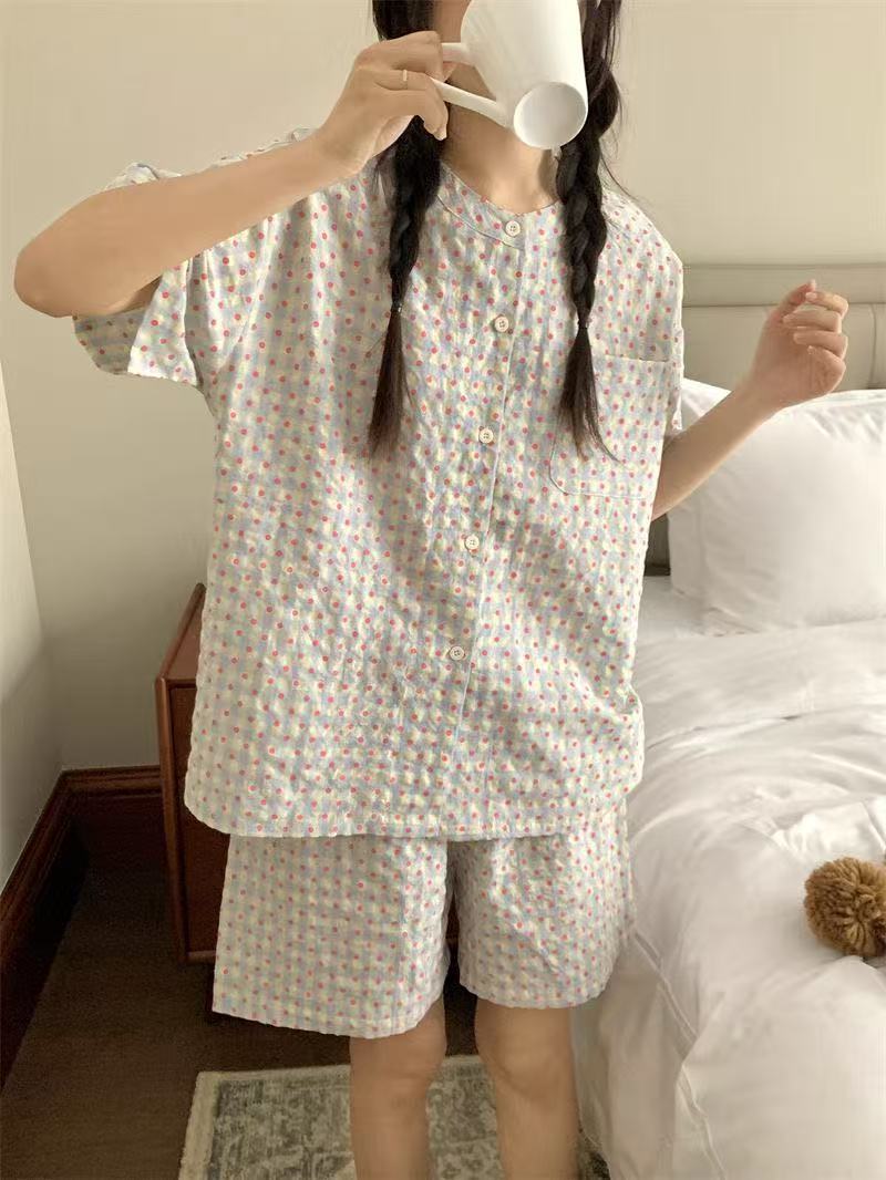 ins Fresh pajama women Summer short sleeves and shorts Korean cardigan plus-size Korean Japanese-style home wear two-piece set pic 55