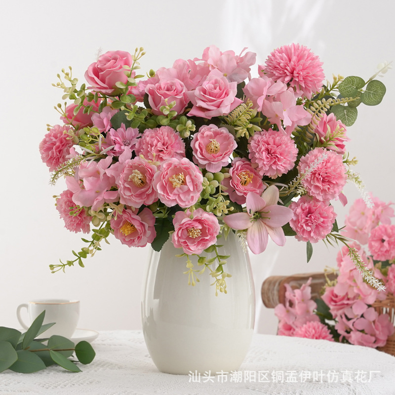 北欧仿真小玫瑰牡丹人造花家居装饰婚庆花墙洋甘菊花束详情2