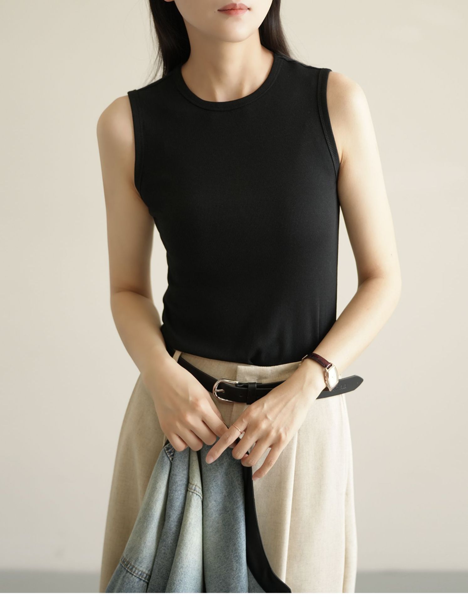 夏季纯棉小圆领吊带背心女纯欲风外穿工字宽肩带遮副乳内搭上衣详情10