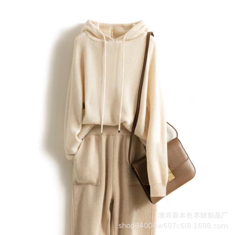 哥块团弟同款羊毛针织连帽毛衫女套头条纹宽松打底衫针织衫代发详情11