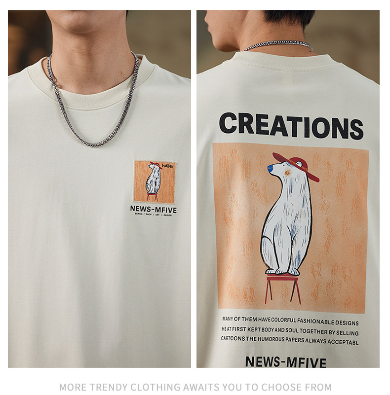 ALLIN 卡通印花短袖T恤男夏季美式重磅宽松百搭圆领五分半袖上衣详情15