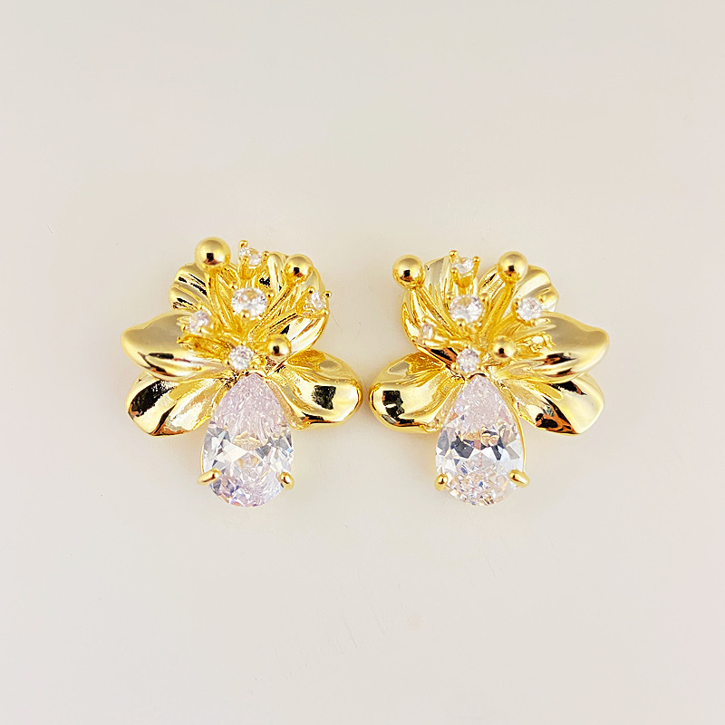 925 Silver Needle Zircon Flower Earrings delicate, brilliant and elegant bow pic 1