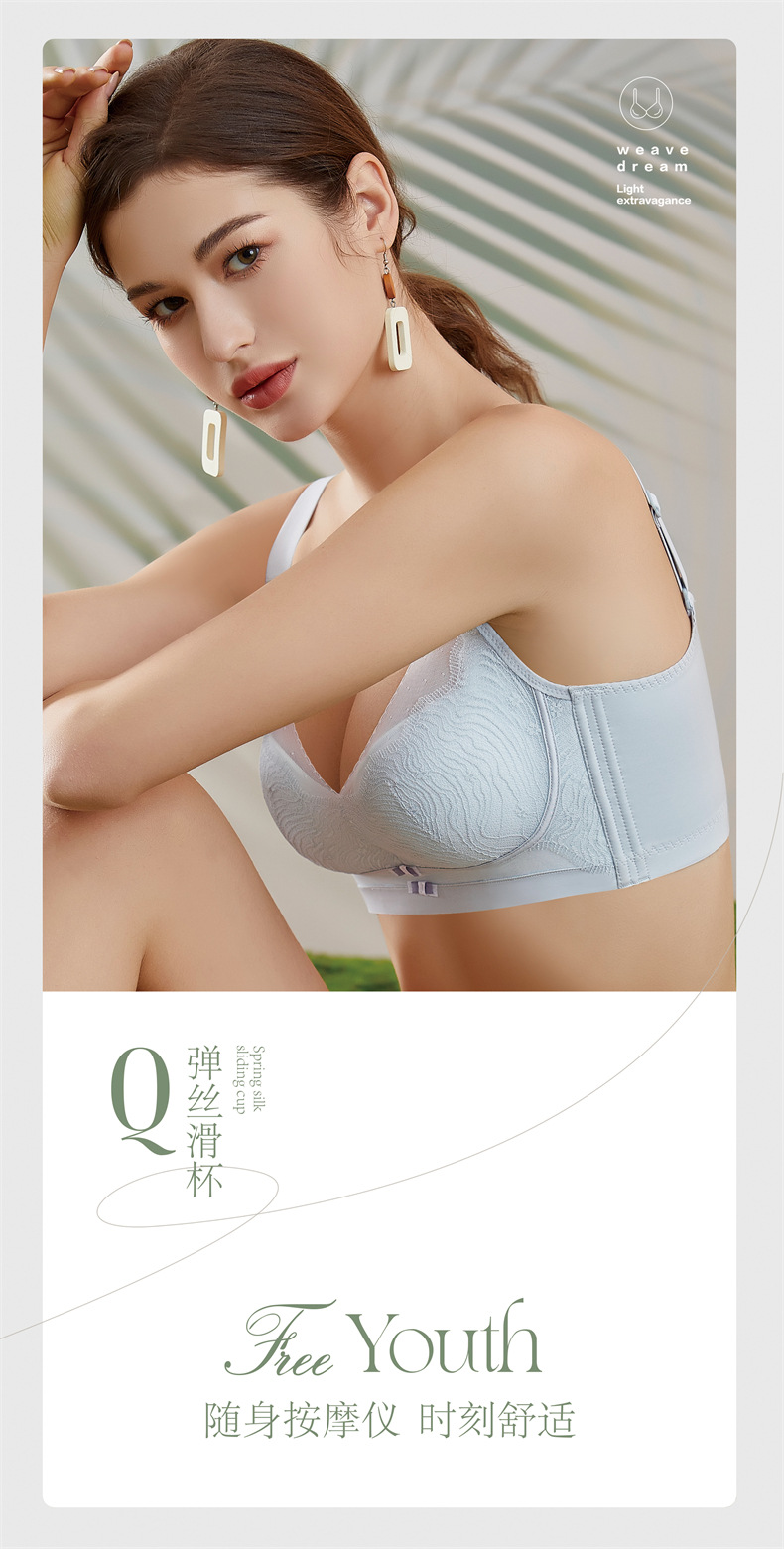 New Spring/Summer 2024 Korean-style eyelash lace mid-thick cup gathering side-tightening accessory breast adjustable bra for women pic 6