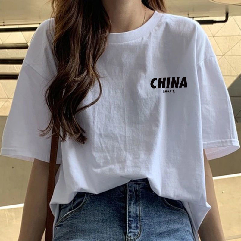 2024新款t恤女士短袖白色印花夏季圆领上衣短袖T恤衫潮流百搭打底详情18