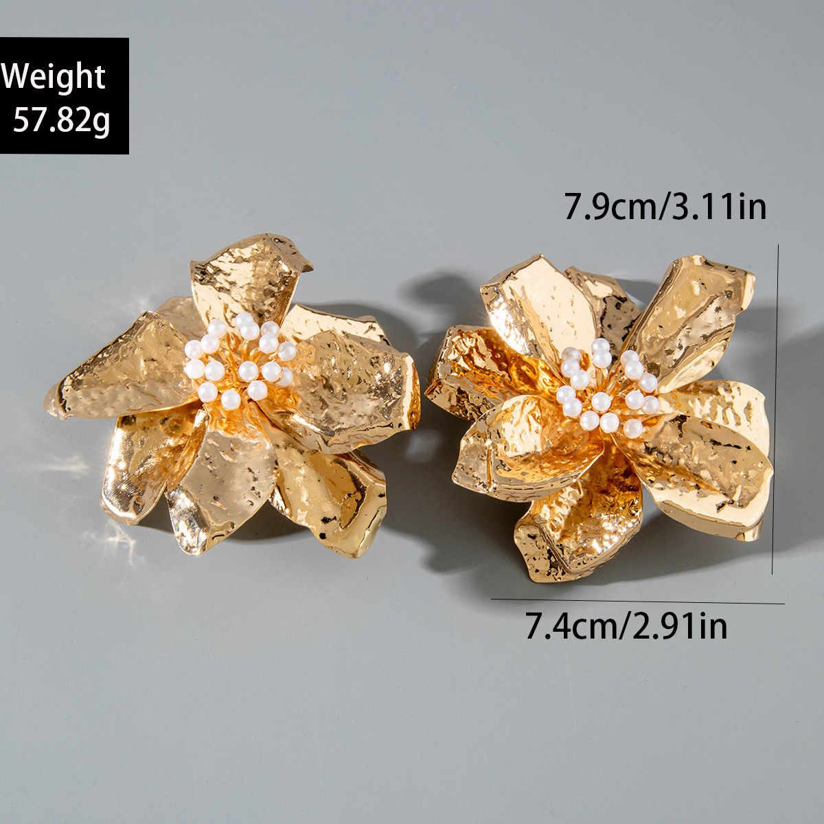 欧美跨境时尚几何设计感褶皱花朵耳环 小众镶珍珠高级感耳环耳饰详情2