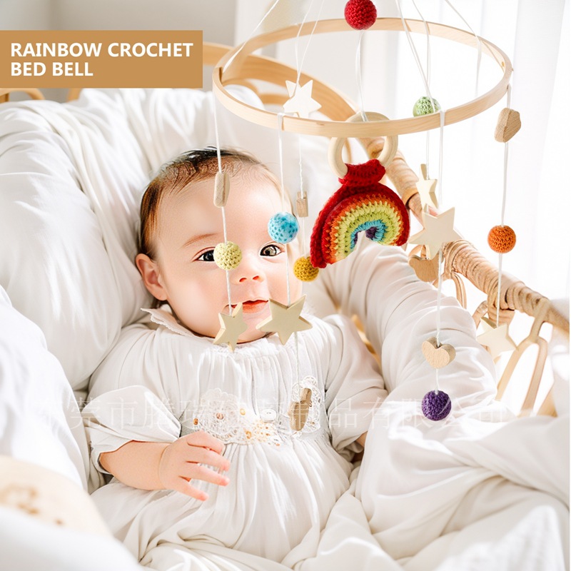 北欧风星星月亮云朵婴儿床挂件满天星床铃可拆卸摇铃木质风铃挂饰详情18