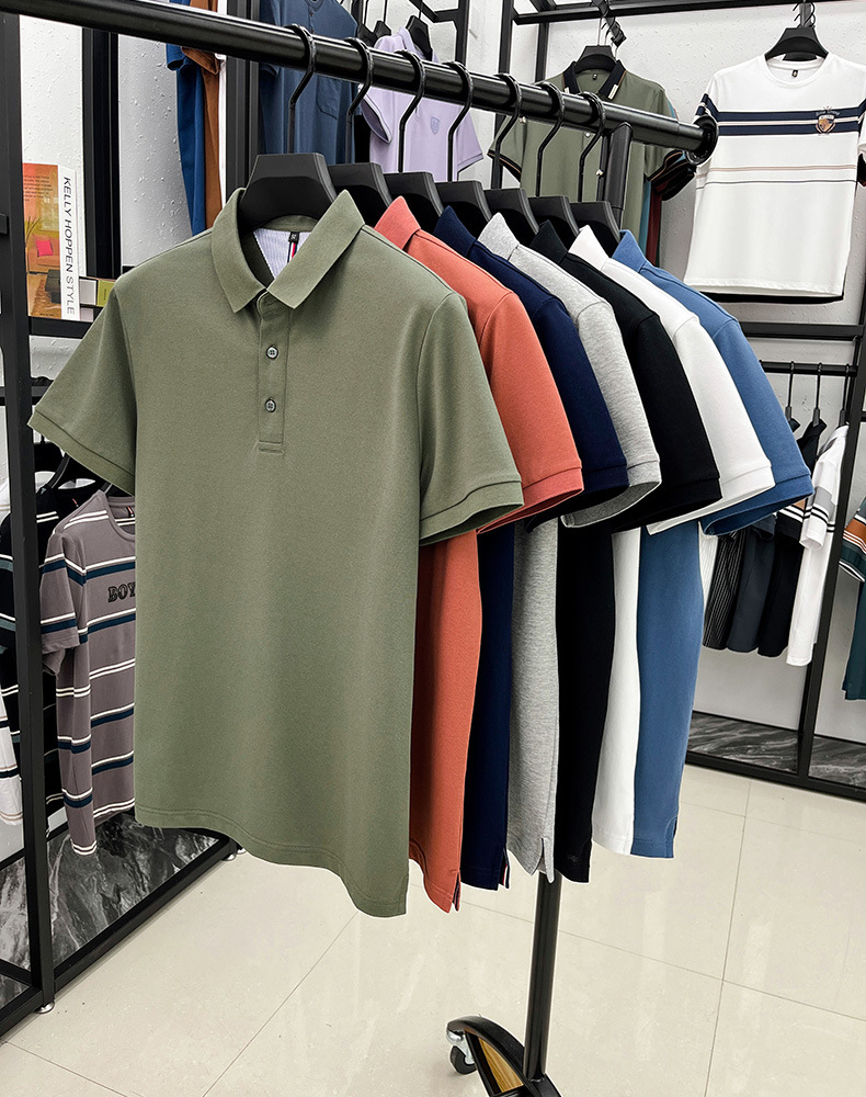 细珠地纯棉polo衫短袖男夏季新款中年纯色商务休闲翻领男士t恤详情4