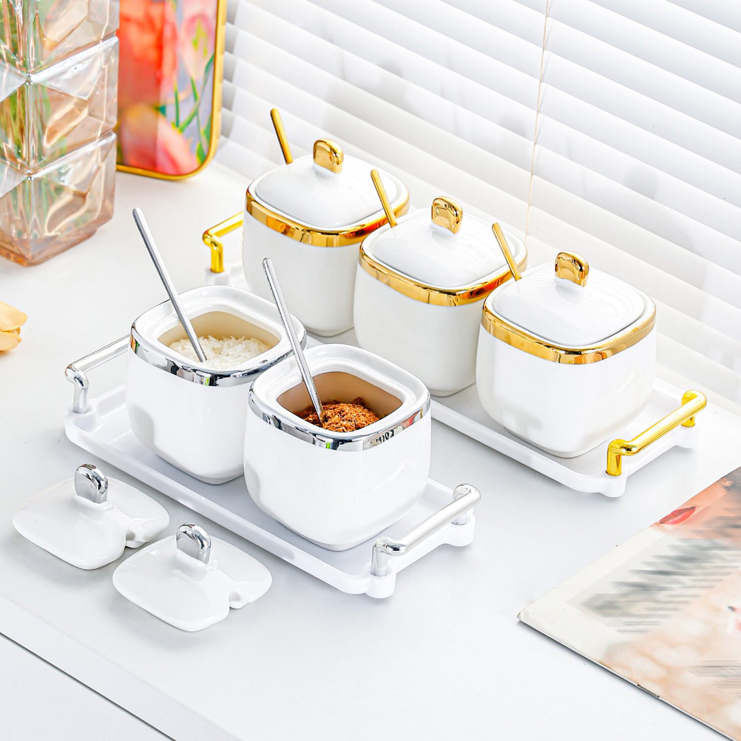 Light luxury kitchen ceramic seasoning jar set, high-end household salt jar and seasoning bottle ceramic packaging container pic 4