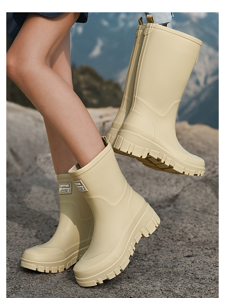 跨境时尚雨鞋女厚底耐磨防滑水鞋韩版中高筒露营风雨靴防水洗车鞋详情21