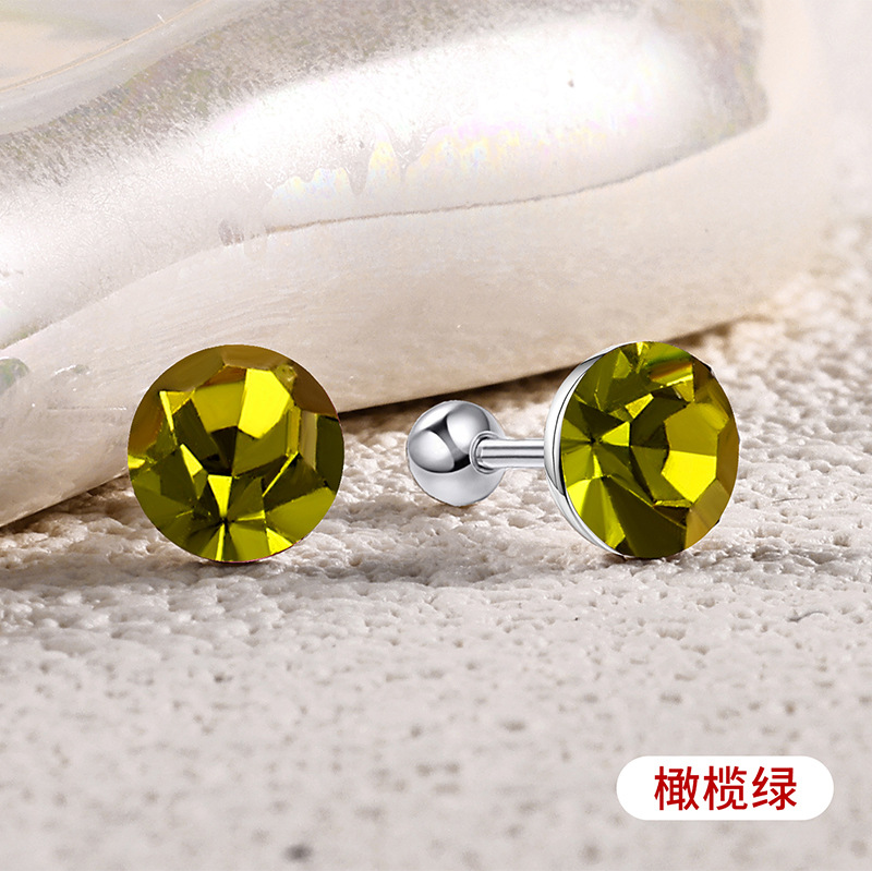 s925通体纯银爆闪施家华子耳钉彩色耳骨钉爆闪螺丝拧扣耳蜗钉耳饰详情5