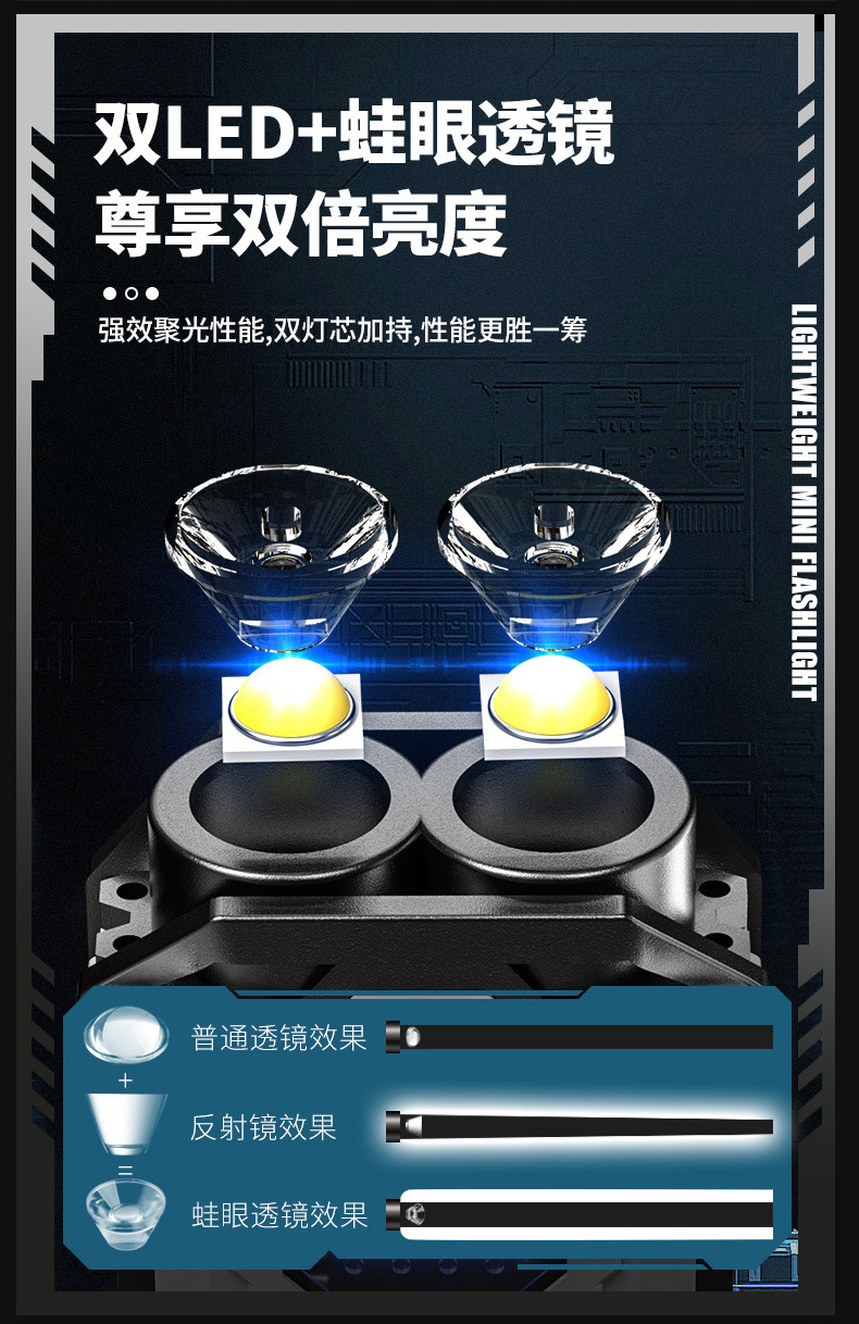 Cross-border dual LED keychain light, multi-functional magnetic flashlight, cob side light, outdoor work light, high-brightness warning light pic 8