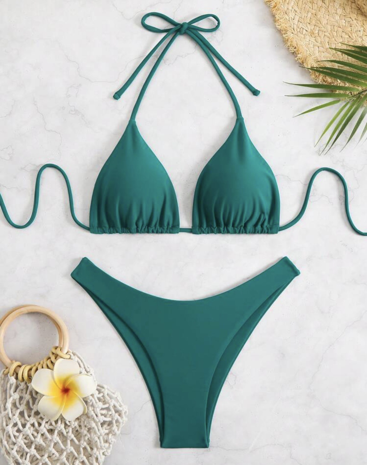 2026 New European and American strappy bikini swimsuit for women, solid color two-piece set, sexy split swimsuit cross-border pic 23