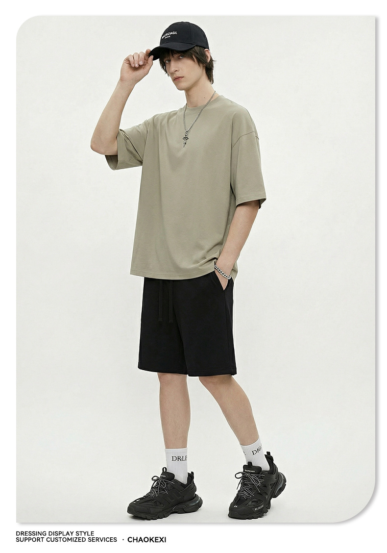 CKX Spring/Summer 2026 New 230G double-yarn pure cotton European and American trendy brand cool solid color loose large-sized short-sleeved T-shirt for men pic 21