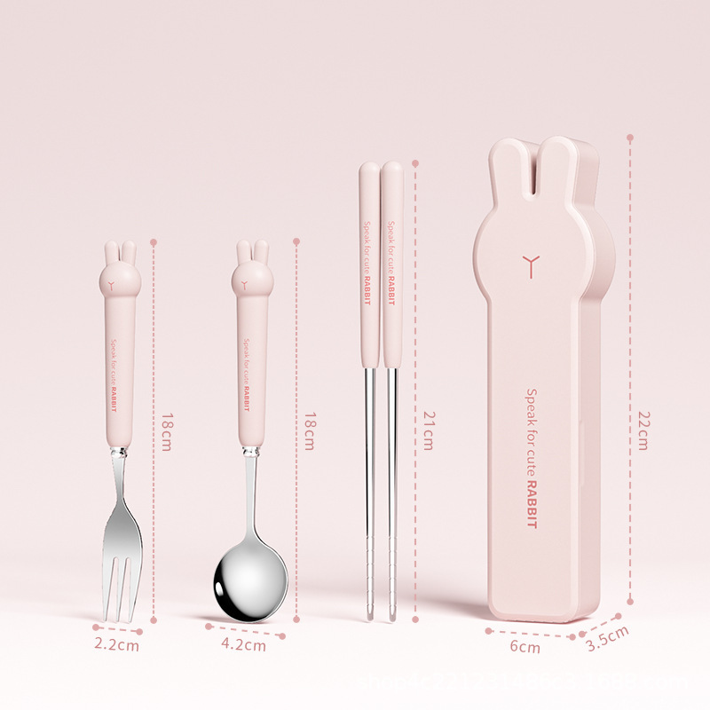 高颜值304不锈钢便携餐具套装可爱兔子勺叉筷子儿童叉勺三件套详情10