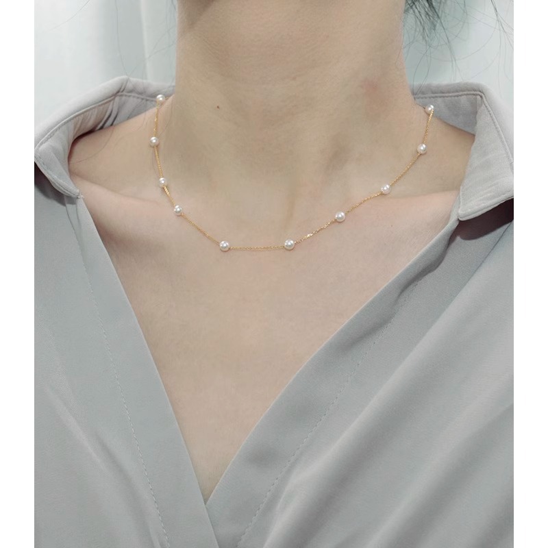 French sweet style starry sky small pearl collarbone chain titanium steel non-fading necklace for women, high-end and niche accessory for women pic 4