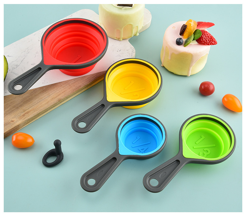 4件套硅胶折叠量杯 可伸缩量杯套装咖啡面粉刻度烘培量具厨房工具详情12