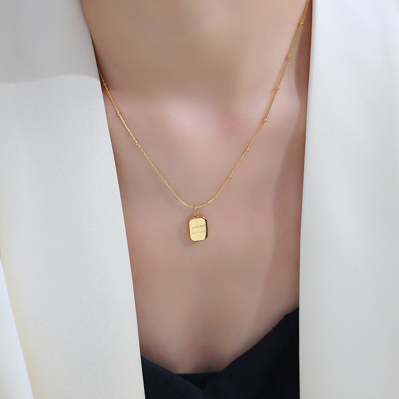 Cube sugar chocolate necklace, Korean version titanium steel square letter pendant necklace, light luxury and niche design, unique collarbone chain pic 1