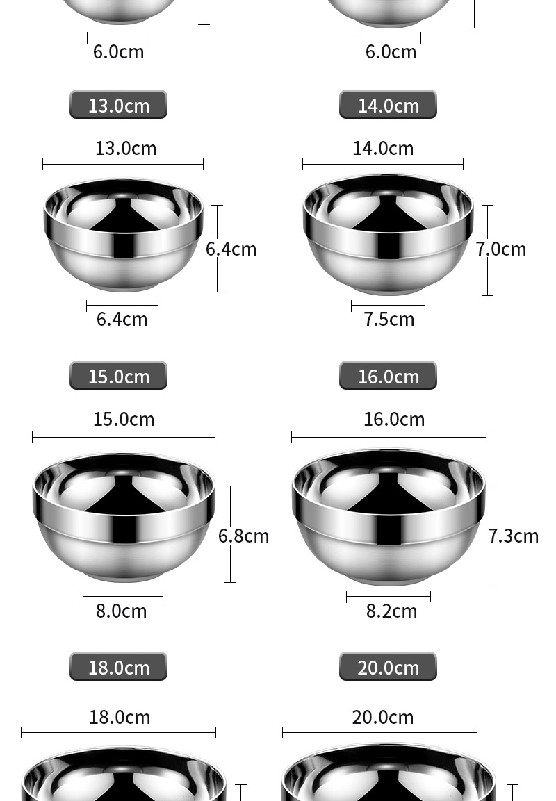 304不锈钢碗 双层隔热加厚商用铂金碗百合亮光碗学校食堂铁碗汤碗详情15