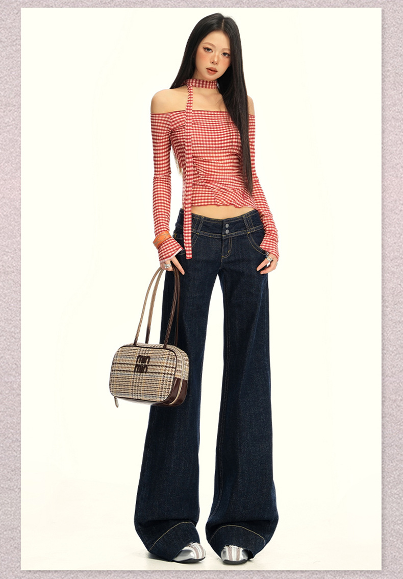 橙绢女装#美式复古丹宁原牛色直筒牛仔裤女早秋百搭微休闲喇叭裤详情17