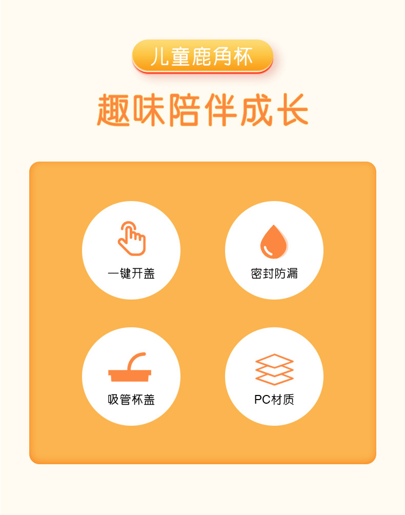 新款网红杯子卡通水杯儿童大容量鹿角塑料杯学生礼品吸管杯可定制详情2