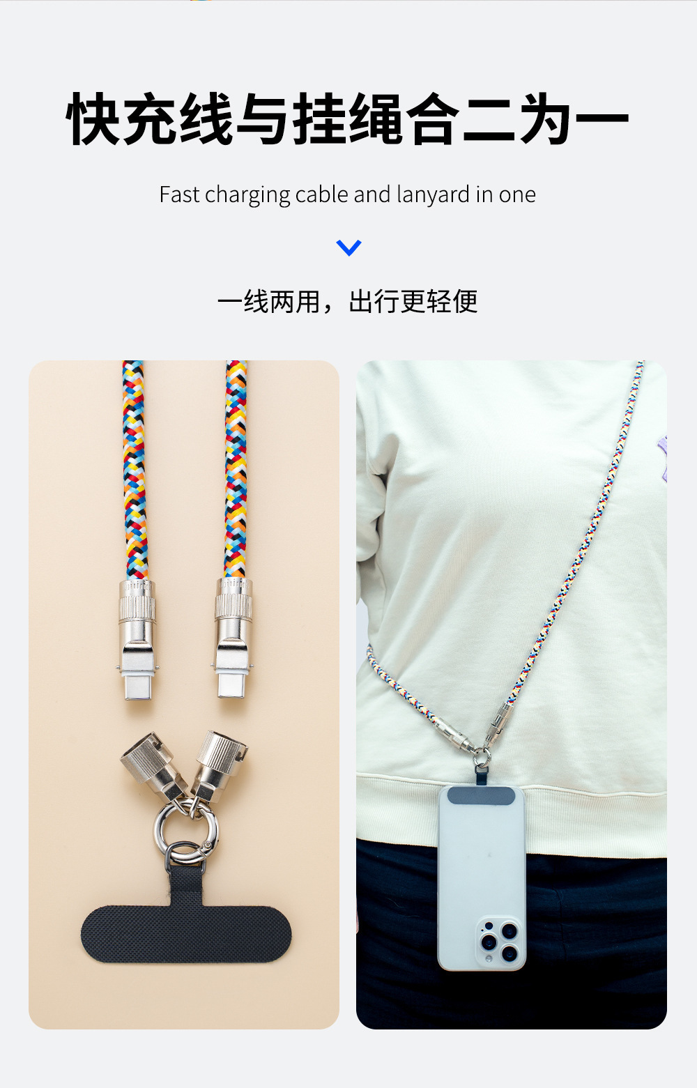 The camouflage clip lanyard for foreign trade is slanted and suitable for Apple 15 fast charging, wrist anti-loss Type-C charging cable and data cable pic 10