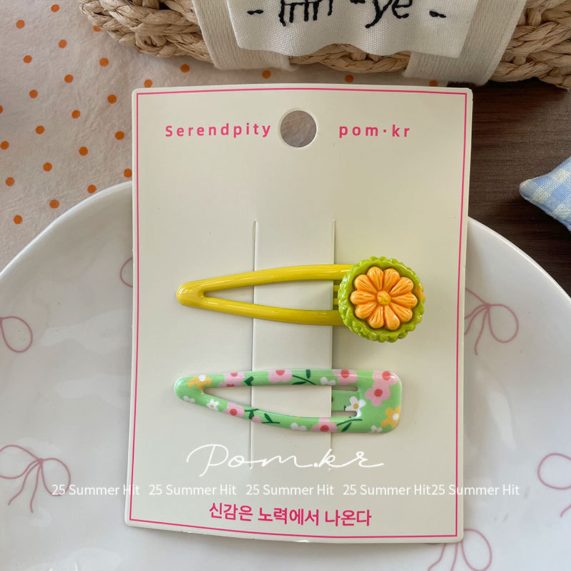 新款韩版水果系水滴发夹儿童对装甜美格纹侧边碎发刘海夹少女发饰详情10