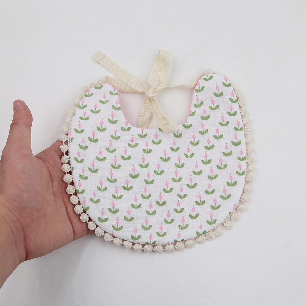 跨境新款宝宝围兜韩系小碎花儿童双面口水巾皱布棉婴幼儿系绳围嘴详情23