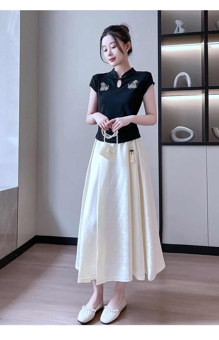 New Chinese-style satin skirt for women in spring and summer, gentle, high-waisted, slimming, large swing, retro jacquard, Chinese-style horse face skirt, Chinese trend pic 33