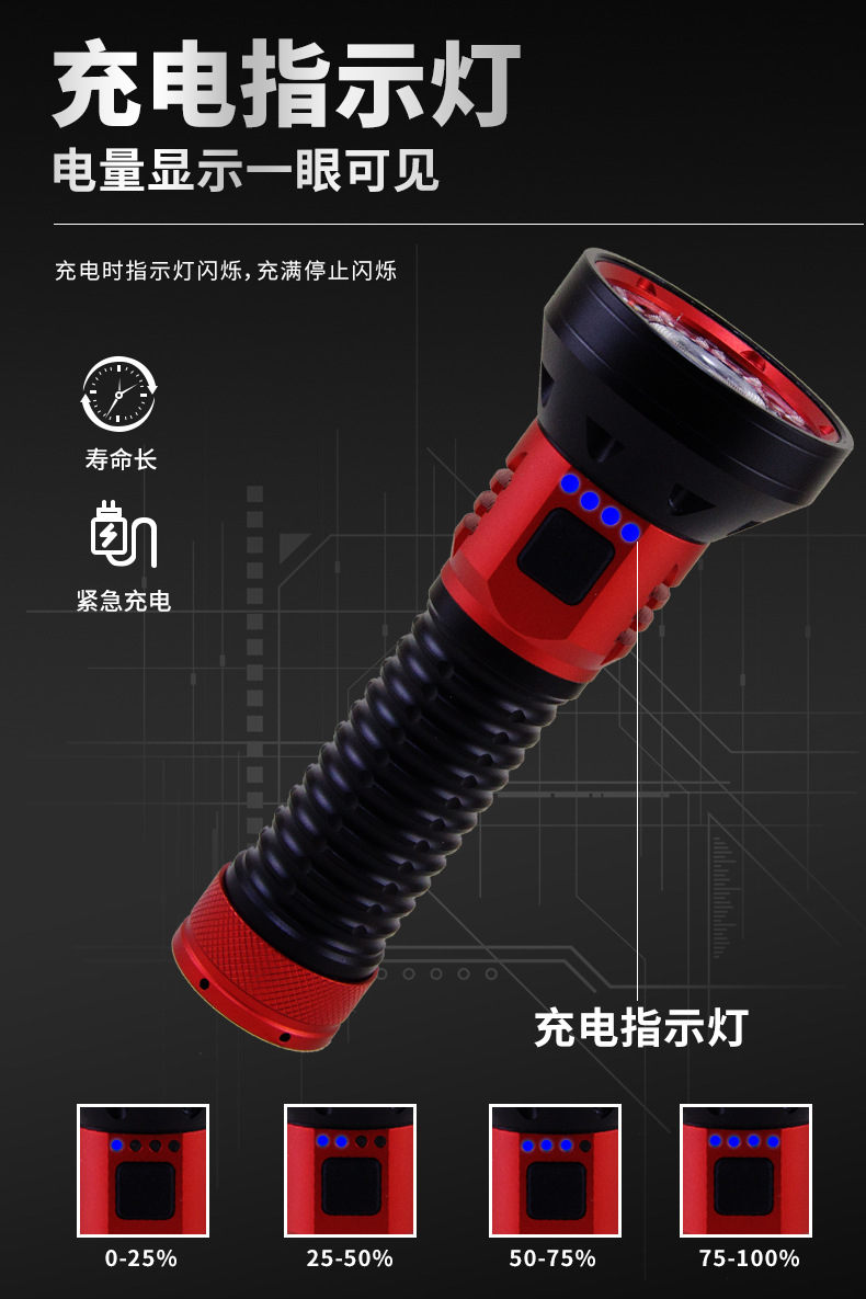 Wholesale of new cross-border product Pailide high-intensity multi-lamp flashlight, high and low beam aluminum alloy long-range white laser flashlight pic 11