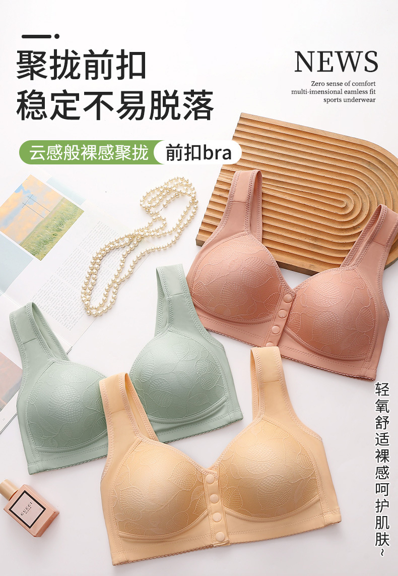 固定杯前开扣妈妈中老年内衣女大码无钢圈文胸薄款背心式胸罩详情1