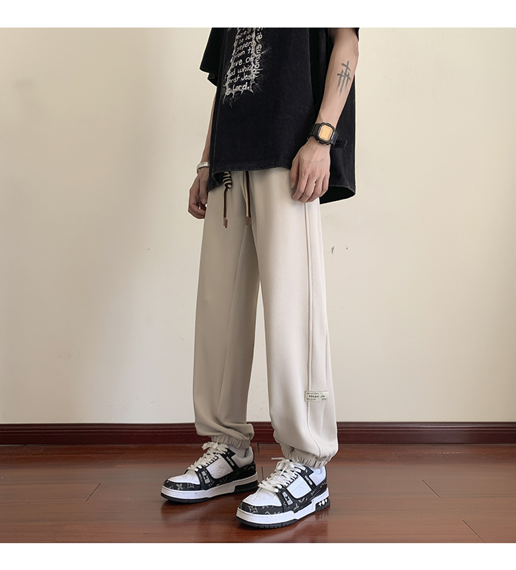 华夫格裤子男士2024秋季潮牌宽松九分束脚卫裤大码青年休闲运动裤详情21