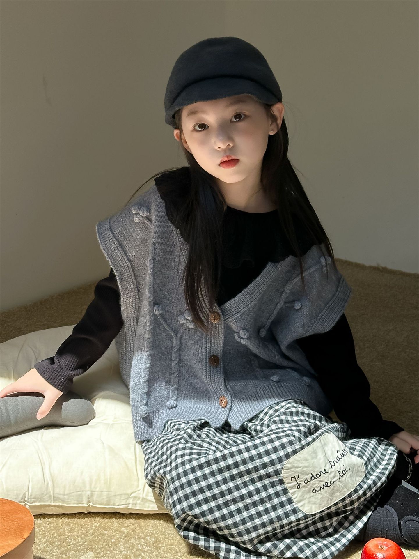 花与寻童装女童韩系穿搭洋气格子裙2024秋季新款百搭中长款半身裙详情23