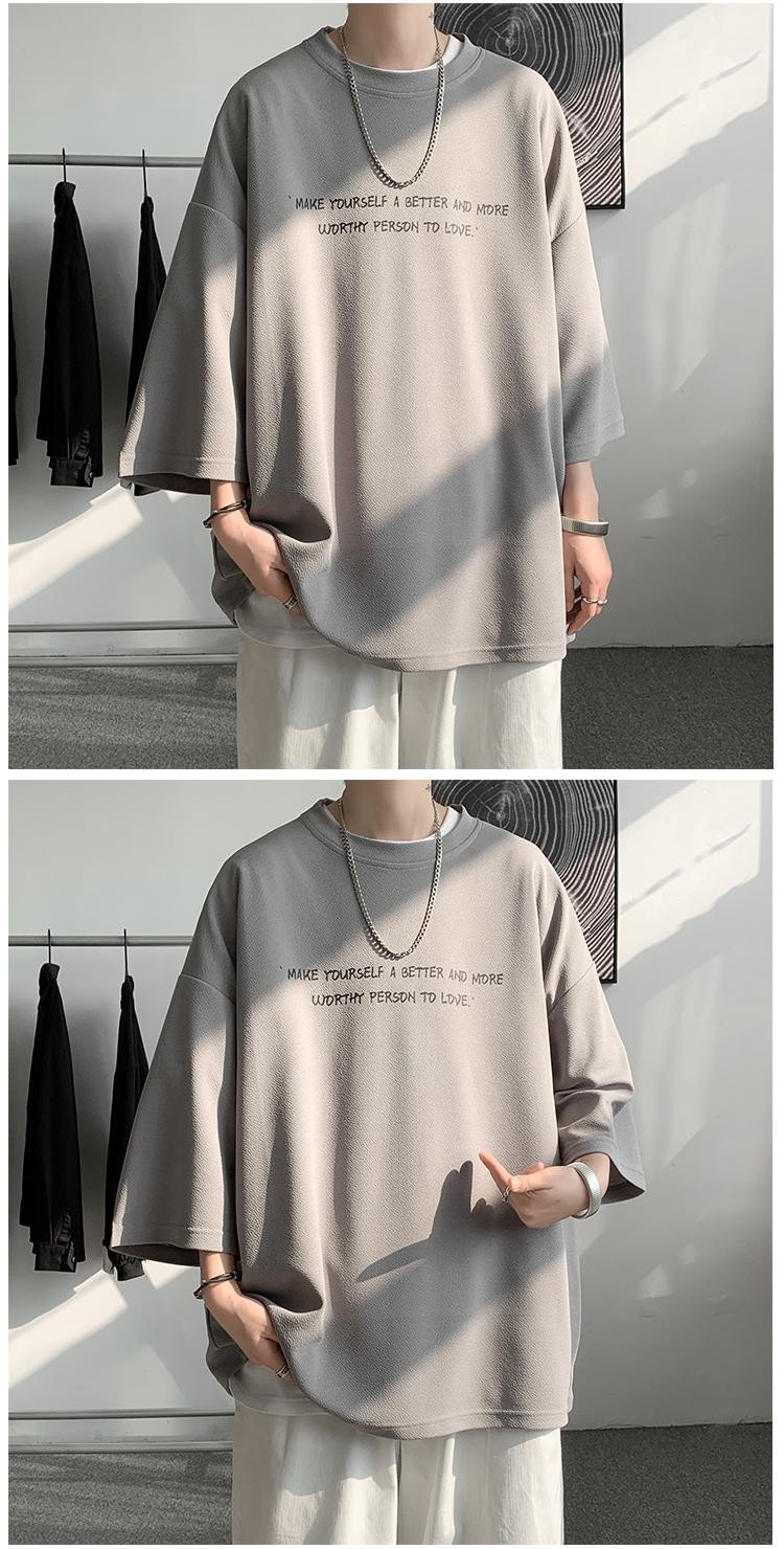 冰丝七分袖t恤男oversize高级感短袖宽松ins潮大码垂感五分袖衣服详情5