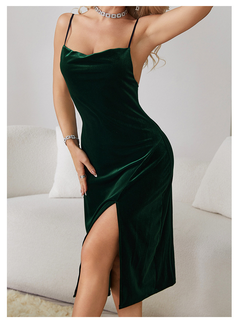 Feiyun European and American style sexy slit pure backless velvet sweet nightgown Simple outer robe Home set 651 pic 15