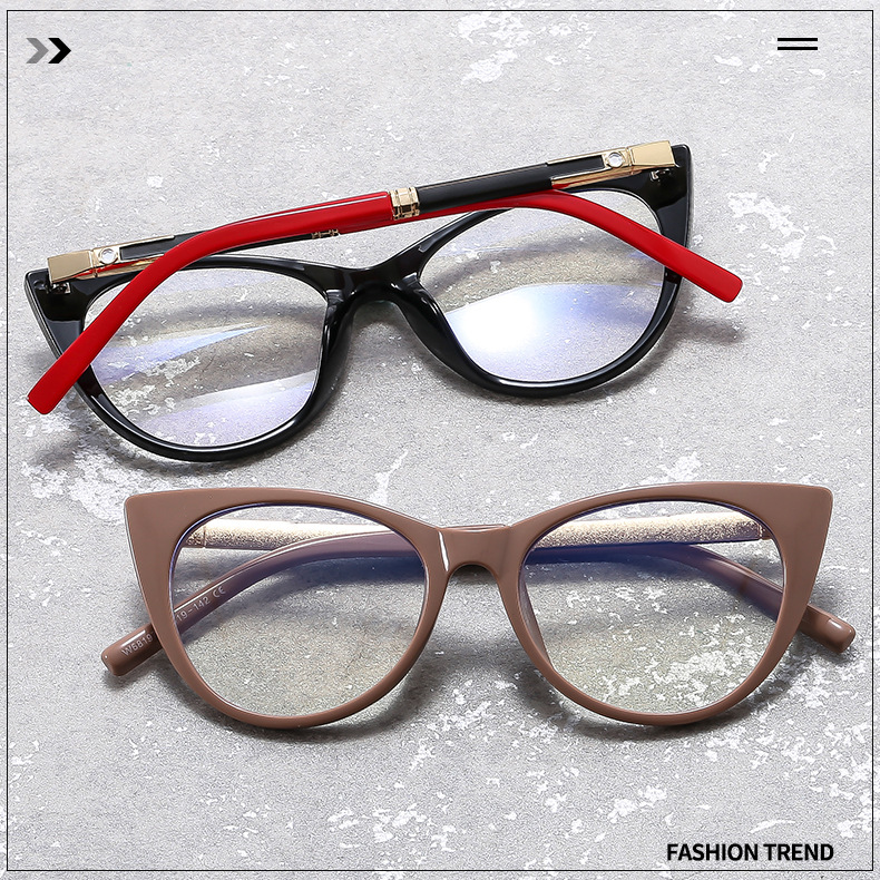 2024跨境个性新款猫眼防蓝光眼镜金属装饰平光镜欧美时尚框架眼镜详情2