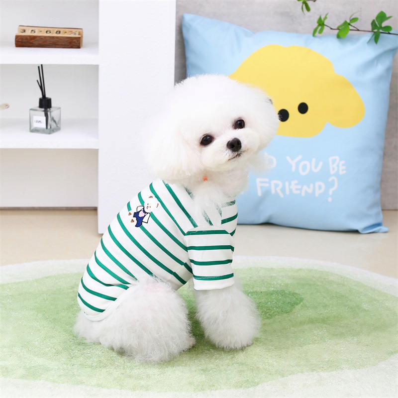 中小型狗狗春夏季新款户外玩耍居家休闲小熊刺绣条纹T恤跨境直发详情9